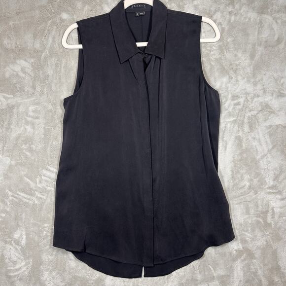 Theory Sleeveless Blouse Collared Top Casual Work Black Size L - Picture 1 of 5